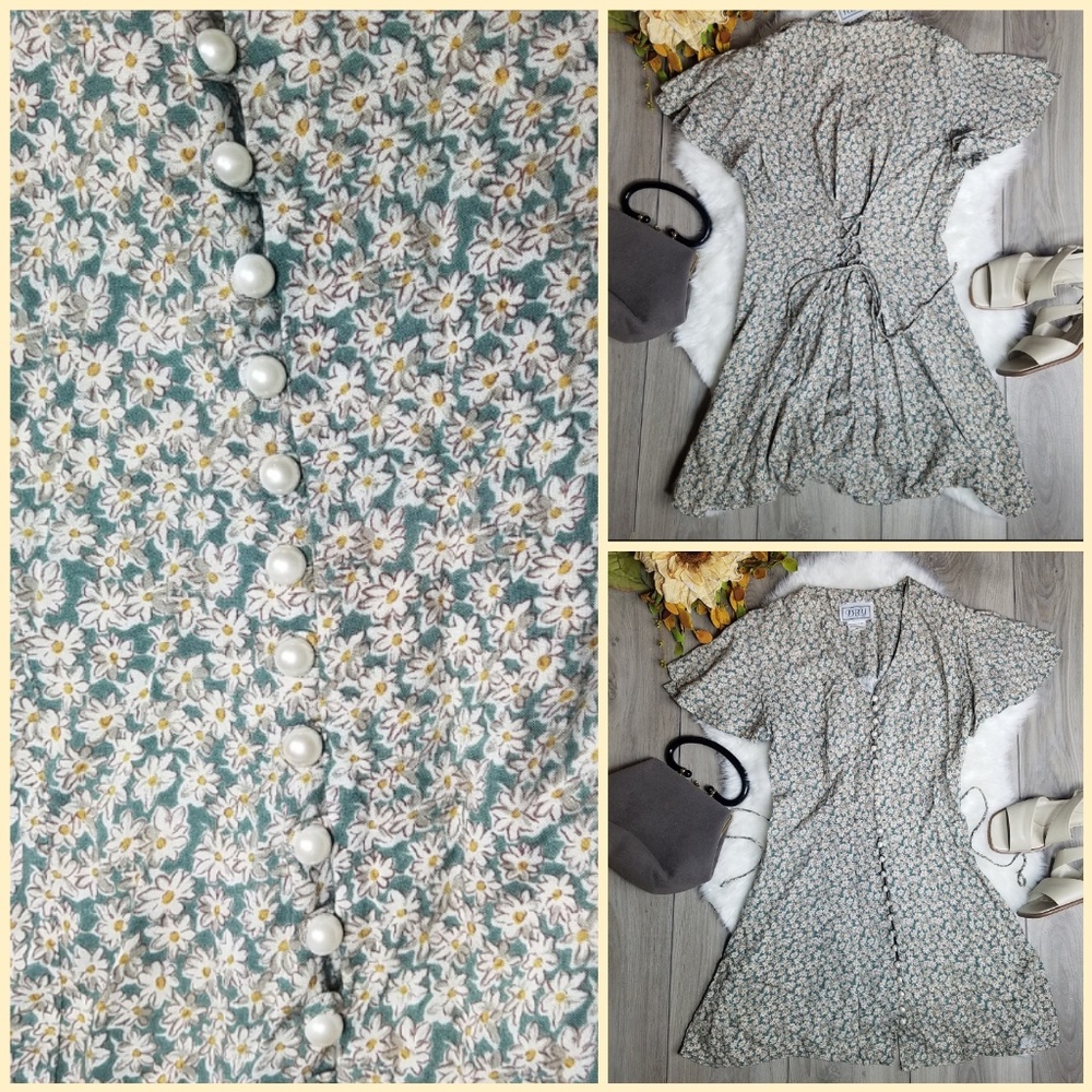 Vintage Mint Green Floral Button-Front Dress - Picture 6 of 7